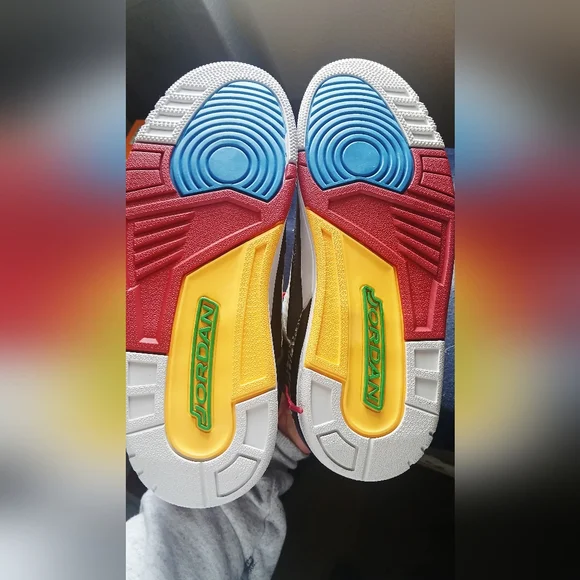 JORDAN 7.5 Gray and Blue, BLACK Sneakers with Red & YELLOWAccents - Picture 3 of 4